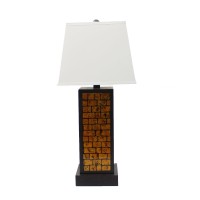 Benjara Rectangular Metal Frame Table Lamp With Brick Pattern, Orange