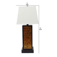 Benjara Rectangular Metal Frame Table Lamp With Brick Pattern, Orange