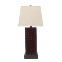 Benjara Rectangular Metal Frame Table Lamp With Brick Pattern, Beige And Brown