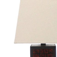 Benjara Rectangular Metal Frame Table Lamp With Brick Pattern, Beige And Brown