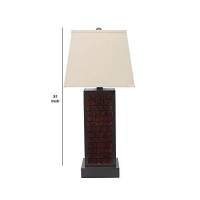 Benjara Rectangular Metal Frame Table Lamp With Brick Pattern, Beige And Brown