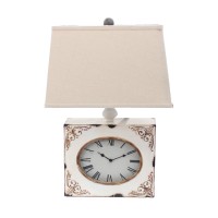 Benjara Clock Design Metal Table Lamp With Tapered Shade, White