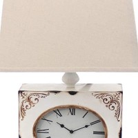 Benjara Clock Design Metal Table Lamp With Tapered Shade, White