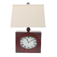 Benjara Clock Design Metal Table Lamp With Tapered Shade, Red