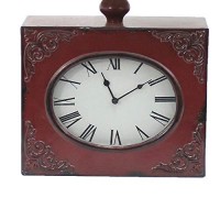 Benjara Clock Design Metal Table Lamp With Tapered Shade, Red