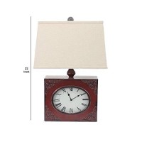 Benjara Clock Design Metal Table Lamp With Tapered Shade, Red