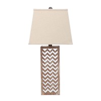 Benjara Table Lamp With Chevron Pattern And Mirror Inlay, Silver And Brown