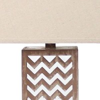 Benjara Table Lamp With Chevron Pattern And Mirror Inlay, Silver And Brown