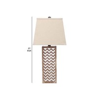 Benjara Table Lamp With Chevron Pattern And Mirror Inlay, Silver And Brown