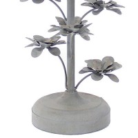 Benjara Flower Tree Design Metal Table Lamp With Tapered Drum Shade, Beige And Gray