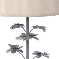 Benjara Flower Tree Design Metal Table Lamp With Tapered Drum Shade, Beige And Gray