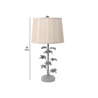 Benjara Flower Tree Design Metal Table Lamp With Tapered Drum Shade, Beige And Gray