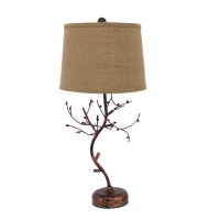 Benjara Tree Design Base Metal Table Lamp With Drum Shade, Bronze