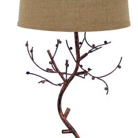 Benjara Tree Design Base Metal Table Lamp With Drum Shade, Bronze