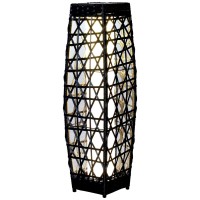 Grand Patio Outdoor Solar-Powered Woven Resin Wicker Lantern Floor Lamp, Decoration For Deck, Garden, Lawn And Porch -Medium Cindy, Silver Gray