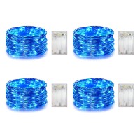 4 Pack Battery Operated Dewdrop Led Lights,Indoor Mini Fairy Lights With Timer Function,For Wedding Home Parties Christmas Holiday Decoration,6 Hours On/18 Hours Off ,30 Count Leds,10 Feet(Blue)