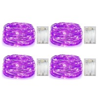 4 Pack Battery Operated Dewdrop Led Lights,Indoor Mini Fairy Lights With Timer Function,For Wedding Home Parties Christmas Holiday Decoration,6 Hours On/18 Hours Off ,30 Count Leds,10 Feet(Purple)