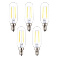 Opalray T25/T8 Mini Tube Bulb, 2W Dimmable, 4000K Natural White Light, 25W Incandescent Equivalent, Led Filament Lamp, Standard E12 Small Candelabra Base, Clear Glass Tubular Tip, 5-Pack