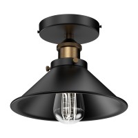 Ledmyplace Industrial Semi Flush Mount Light, Matte Black With Antique Brass Finish, Vintage Lighting For Hallways, Ceiling Hanging Light Fixtures, E26 Base, Bulb Not Included