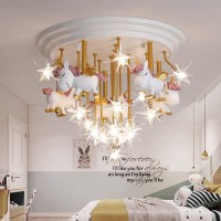 Huioo Children'S Room Cartoon Unicorn Ceiling Lamp Creative Living Room Iron Chandelier Boy Girl Princess Bedroom Star Decoration Lamp Resin Glass Pendant Lights (Color : White)