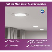 Philips Led Flickerfree 56 Dimmable Recessed Downlight 1000 Lumen Daylight 5000K 115W75W E26 Base 12Pack