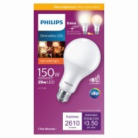 Philips Led Frosted Flicker-Free A21 Light Bulb, Dimmable Warm Glow Effect, Eyecomfort Technology, 2610 Lumen, 2700-2200K, 29W=150W, E26 Base, Pack Of 4