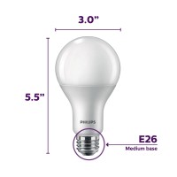 Philips Led Frosted Flicker-Free A21 Light Bulb, Dimmable Warm Glow Effect, Eyecomfort Technology, 2610 Lumen, 2700-2200K, 29W=150W, E26 Base, Pack Of 4