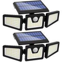 Incx Solar Outdoor Lights With Motion Sensor, 3 Heads Security Lights Solar Powered, 118 Led Flood Light Motion Detected Spotlight For Garage Yard Entryways Patio, Ip65 Waterproof 2 Pack