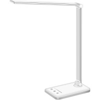 White Crown Led Desk Lamp Dimmable Table Lamp Reading Lamp With Usb Charging Port, 5 Lighting Modes, Sensitive Control, 30/60 Minutes Auto-Off Timer, Eye-Caring Office Lamp