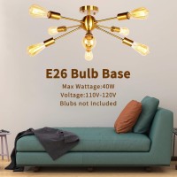 Jhlbyl Sputnik Chandelier 8-Light Brass Vintage Semi Flush Mount Ceiling Light Modern Pendant Lighting Fixture For Bedroom Living Room Dining Room