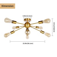 Jhlbyl Sputnik Chandelier 8-Light Brass Vintage Semi Flush Mount Ceiling Light Modern Pendant Lighting Fixture For Bedroom Living Room Dining Room