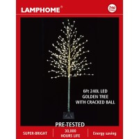 Lamphome 6Ft 240 Led Golden Tree Light With Cracked Ball Indoor/Outdoor Use,For Wedding Party Living Room Hotel Patio Lawn,Warm White