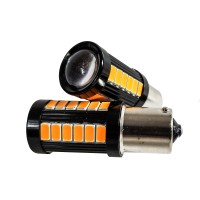 (W) Pack Of 2 Amber Led 1156 Bulb 33-Smd Error Free Led Lamp With Projector Lens For Running Lights Turn Signals Marker