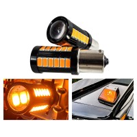 (W) Pack Of 2 Amber Led 1156 Bulb 33-Smd Error Free Led Lamp With Projector Lens For Running Lights Turn Signals Marker