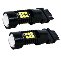 (W) Pack Of 2 White 3157 Led Light Bulb 3-Sided Dual Intensity 21Smd Projector Lens Running Tail Brake Light 12V