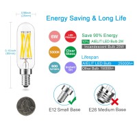 Aielit Dimmable Filament Led Clear T8 Antique Light Bulb, 60W Equivalent Bright White (5000K), 6-Watt Tubular Led Bulb Edison For Pendant Lighting Fixtures, E12 Small Candelabra Base, 600 Lm, 8-Pack