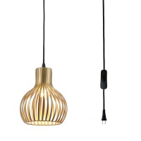 Riomasee Industrial Wire Cage Plug In Pendant Lighting Metal Hanging Light Fixture With 14.27 Ft Hanging Cord And On/Off Switch (Gold)