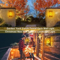 Lazybuddy Solar Flame Lights Outdoor, Flickering Flames Solar Wall Light, Fire Effect 66Led Auto On/Off Solar Powered Wall Mount Night Lantern For Fence, Deck, Patio, Festival Decorations (4 Pack)