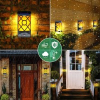 Lazybuddy Solar Flame Lights Outdoor, Flickering Flames Solar Wall Light, Fire Effect 66Led Auto On/Off Solar Powered Wall Mount Night Lantern For Fence, Deck, Patio, Festival Decorations (4 Pack)