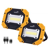 Sunzone Rechargeable Work Light, Portable Cob Flood Light With Magnetic Base Waterproof Led Job Site Lighting Flashlights For Camping Fishing Car Repair With Emergency Sos Mode (2 Pack)