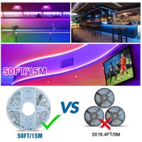 Auplf Led Strip Lights 50Ft, 5050 Rgb Color Changing Strip Lights For Bedroom With 24V Power Adapter, Dimmable Led Strip Lights With 44 Keys Remote For Birthday Party Decor