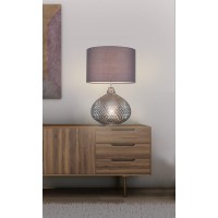 Harper Living Table Lamp With Twin On/Off Switches, Grey Base Glass Finish, Fabric Shade Grey Finish, Suitable For Led Upgrade, Ideal For Living Room, Bedroom, Hallway, H