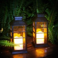 Newvivid 2 Pack Outdoor Garden Hanging Lanterns With Waterproof Led Flickering Flameless Candle Solar Powered Lights Yard Decor Outdoor Decorative For Pathway Courtyard Party Patio (Black)