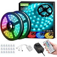 Lepro 65.6Ft Led Strip Lights, Ultra-Long Rgb 5050 Led Strips With Remote Controller And Fixing Clips, Color Changing Tape Light With 12V Etl Listed Adapter For Bedroom, Room, Kitchen, Bar(32.8Ftx 2)