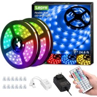 Lepro 50Ft Led Strip Lights, Ultra-Long Rgb 5050 Led Strips With Remote Controller And Fixing Clips, Color Changing Tape Light With 12V Etl Listed Adapter For Bedroom, Room, Kitchen, Bar(2 X 24.6Ft)