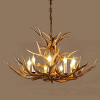 Deer Horn Antlers Chandelier 8 Light, Rustic Resin Chandelier For Kitchen Island Dining Room Foyer Study Room Antler Chandelier Lighting