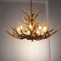 Deer Horn Antlers Chandelier 8 Light, Rustic Resin Chandelier For Kitchen Island Dining Room Foyer Study Room Antler Chandelier Lighting