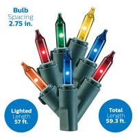 Philips 250 Remains Lit Incandescent Multicolor Mini Christmas Lights On Green Wire Easy Storage Spool - Ul Listed For Indoor/Outdoor Use - 59.33' Length With 2.75