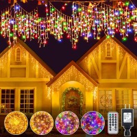 Ollny Icicle Lights Outdoor 306Led 25Ft, Color Changing Christmas Light With 11 Modes Timers Remote Waterproof, Plug In Connectable Hanging Lights For Outside House Roof Holiday