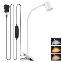 Clip On Reading Light, 3000K - 6500K Clamp Desk Lamp, 10-Levels Brightness Clamp Light, High = 90+ Cri Eye Protect Clip On Lamp, 360? Flexible Gooseneck Book Light For Desk Bedside Headboard, White